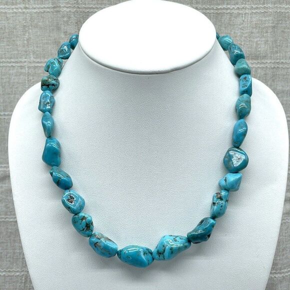 Jay King Turquoise Nugget Necklace Chunky Seven Peaks? Sterling Silver 18" - Picture 2 of 5